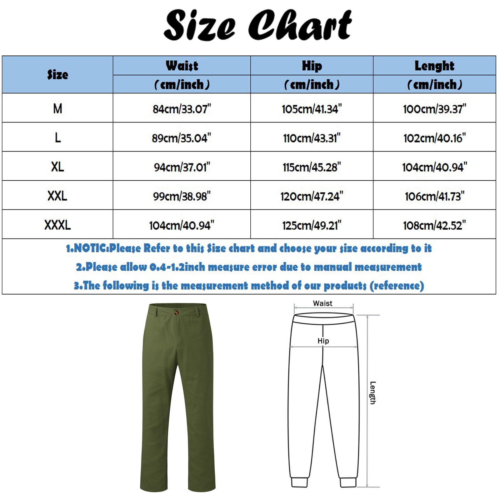 Pants Sizes for Men and Women